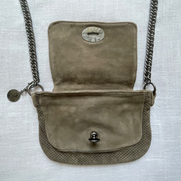 ASH Dark Taupe Leather Suede Boho Crossbody Chunky Metal Strap Bag - Picture 10 of 16